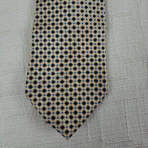 Vintage Tommy Hilfiger 100% Silk Necktie, Navy & Blue Diamond on Gold Background